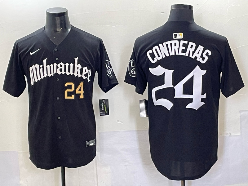 Men Milwaukee Brewers #24 Contreras black Nike MLB 2025 Jersey 001->milwaukee brewers->MLB Jersey